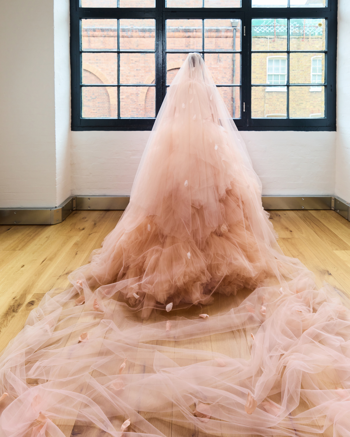 Fiorella Tulle Veil with Ombre Silk Cascading Hand Pressed Petals with Blusher